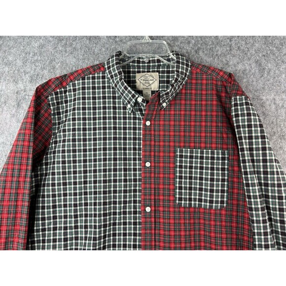 ST JOHNS BAY 2XL Color Block Plaid Patchwork Long Sleeve Button Retro - Picture 2 of 8
